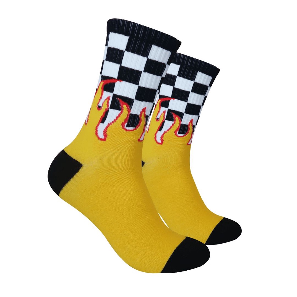 Kaos Kaki Motif Flame Checkboard ( M154 )