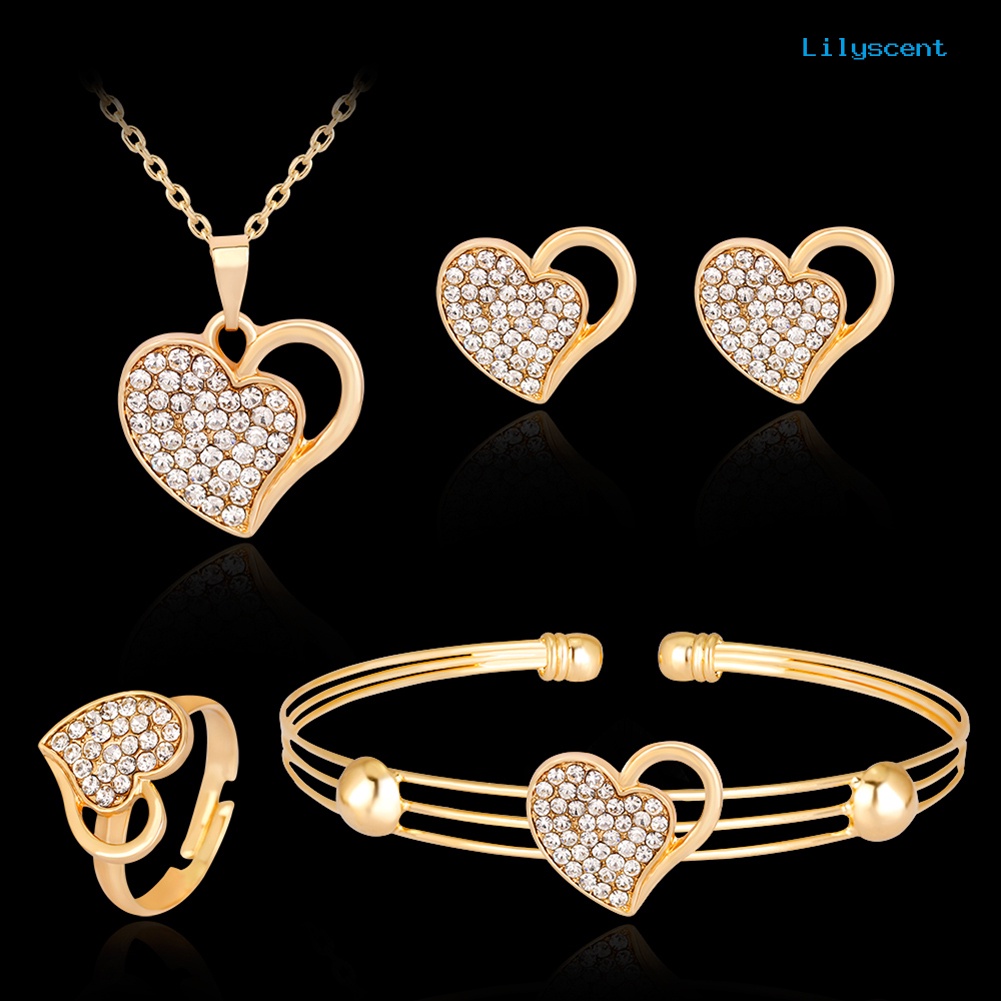 [LS] Berlian Imitasi Berongga Cinta Hati Kalung Bangle Cincin Anting Perjamuan Set Perhiasan