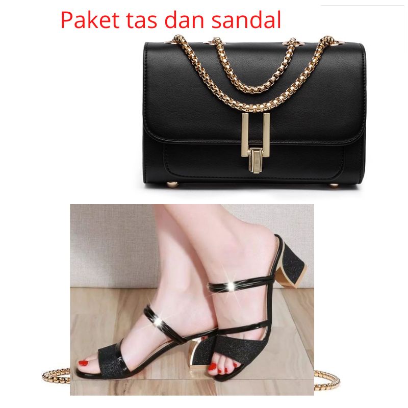 paket TAS dan sandal wanita terbaru hak 5.cm