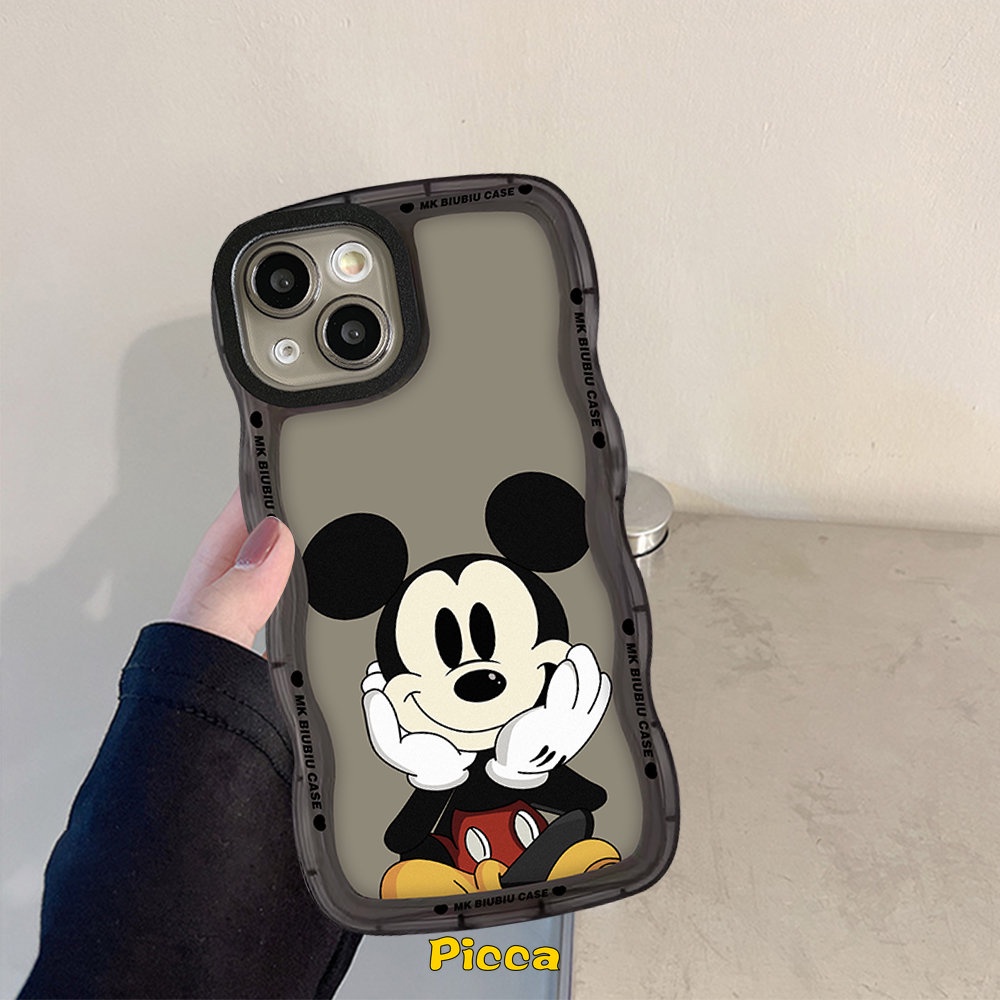 Casing Realme C53 C33 C12 C35 9Pro+9i 56i C15 8 8Pro C30 C25 C25Y C17 C11 C21Y C25s 5i 7 C20 C20A 9 8i C3 7i Kartun Lovely Mickey Mouse Couple Lembut Bergelombang Tepi TPU Case