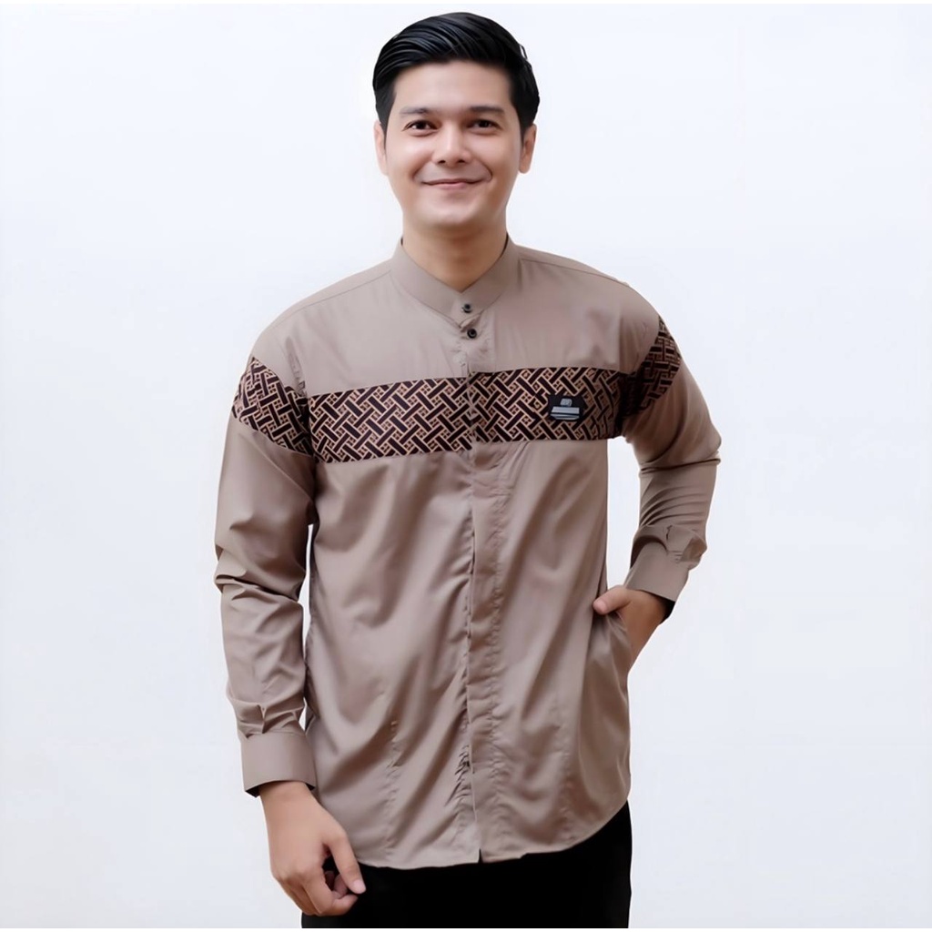 Baju Koko Pria Dewasa Lengan Panjang Motif Kobata Qynang Kombinasi Batik Terbaru