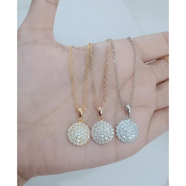 kalung rantai nori paperclip+liontin bulat bunga mp/perak asli silver 925 lapis emas/perhiasan fashion wanita terbaru