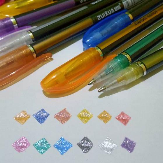 

⇑ ( 110 Gram ) SATU SET 12 WARNA Gel Pen Glitter Warna Warni Neon Color Zuixua 1.0mm Pastel Pen Highlighter Pen Glitter Pen ャ