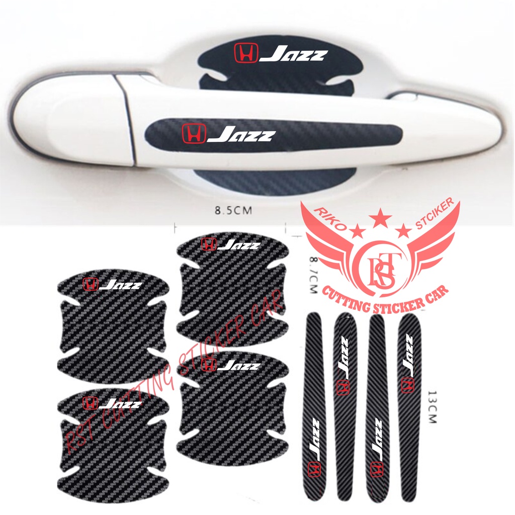 8pcs Stiker Pelindung Gagang Pintu Mobil jazz Anti Gores Bahan karbon 3d Untuk mobil honda brio jazz