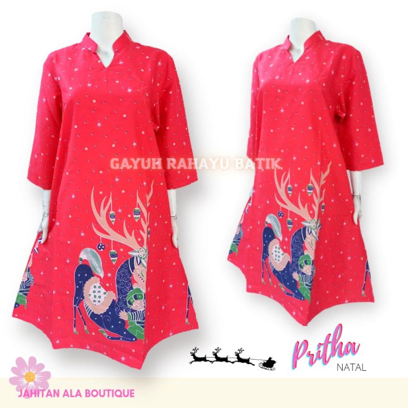 PRITHA NATAL - Dress Batik Wanita Motif Natal Terlaris Modern Premium