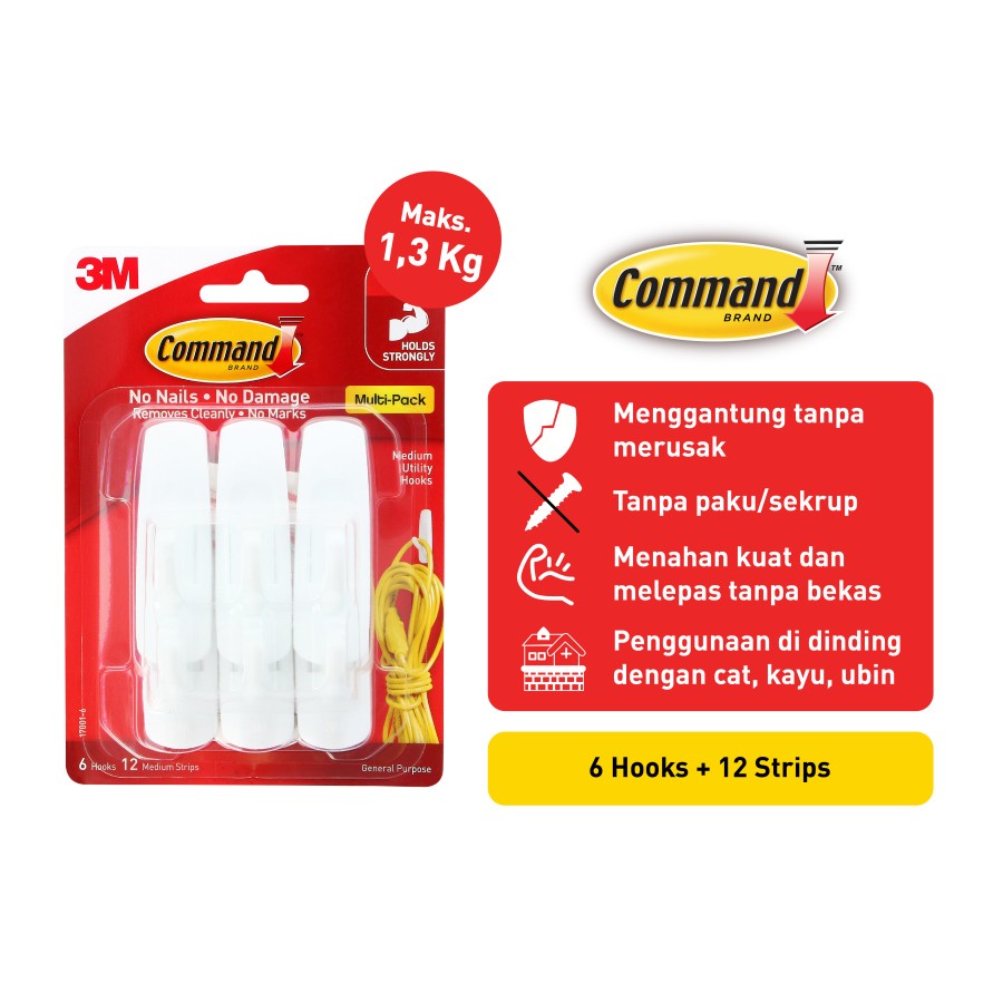 Ktmstore Command 3M Gantungan Serbaguna Medium Hooks 17001-6 Value Pack