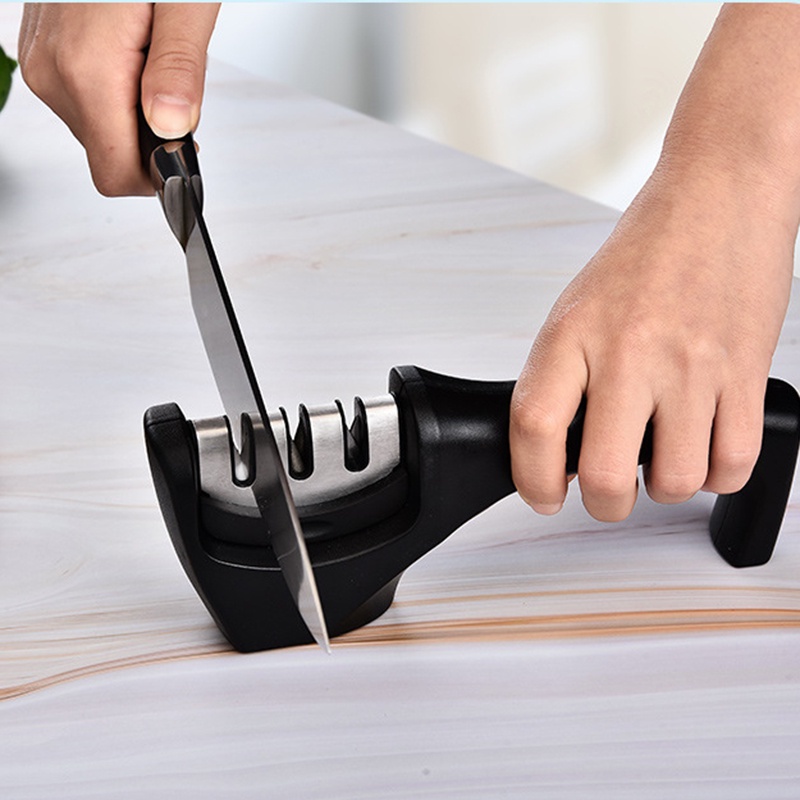 Knife Sharpener，Hitam，3 Tahap Asahan，Utensil Alat Pengasah Pisau Dapur