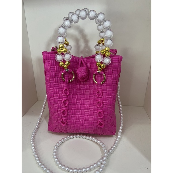 (TANPA ACCESORIES) BABY SULTAN Tas Jali Jaly Tas Anyaman Plastik Premium Mini Handle Mutiara Premium