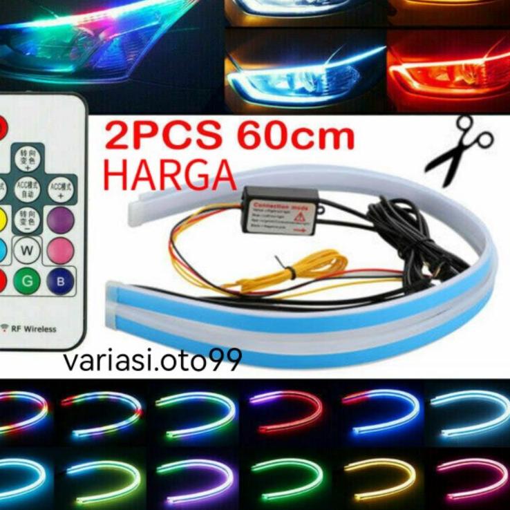 Garansi Sampai LAMPU ALIS LED DRL SLIM RGB REMOT SEN RUNING LAMPU ALIS MOBIL MOTOR 30CM 45CM 60CM 12VOLT  1SET LENGKAP