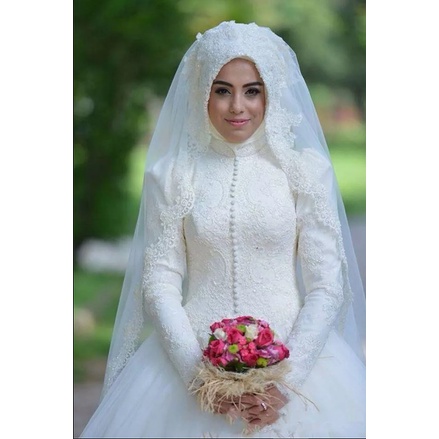 Classic Gown For Muslim Women Wedding Vintage Wedding Dresses White Lace Dress Gown