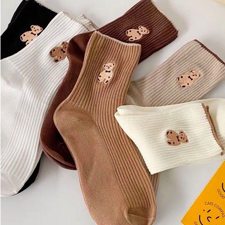 Kaos Kaki Pria Wanita Panjang Setinggi Betis Motif Beruang Cute Bear New Fashion Korean Style Socks