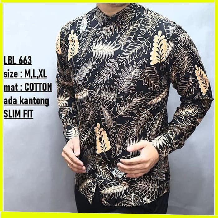 KEMEJA PRIA BATIK LENGAN PANJANG HEM BAHAN KATUN HALUS 40S LBL 663 MEWAH PREMIUM BAJU ELEGANT SIZE M L XL  SKU MS JAKARTA