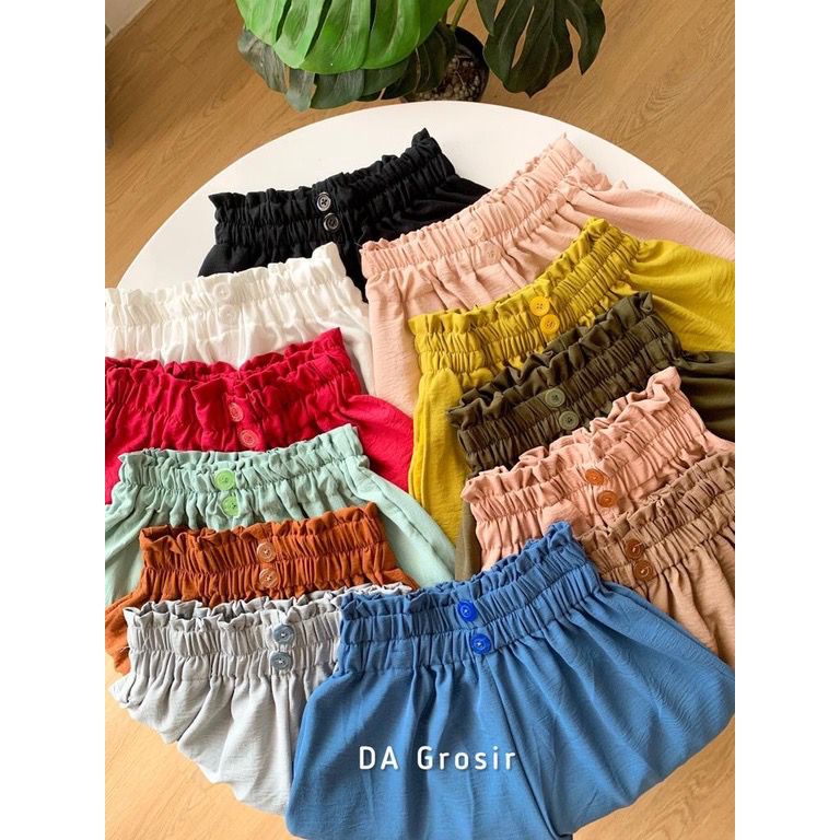 Celana Kulot Wanita Cringkle Curley HightWaist Kancing Premium