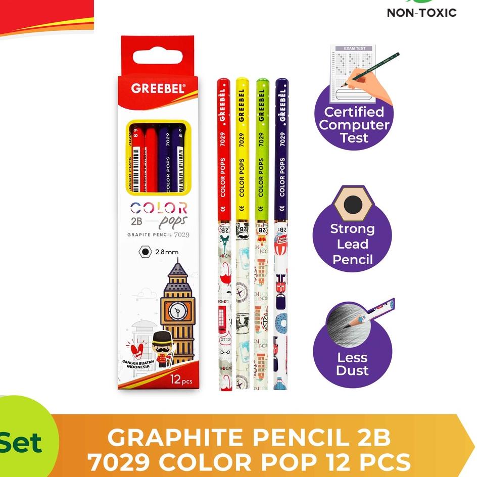 

B0D⋆ GREEBEL GRAPHITE PENCIL 2B 7029 COLOR POP 12 PCS Harga Murah