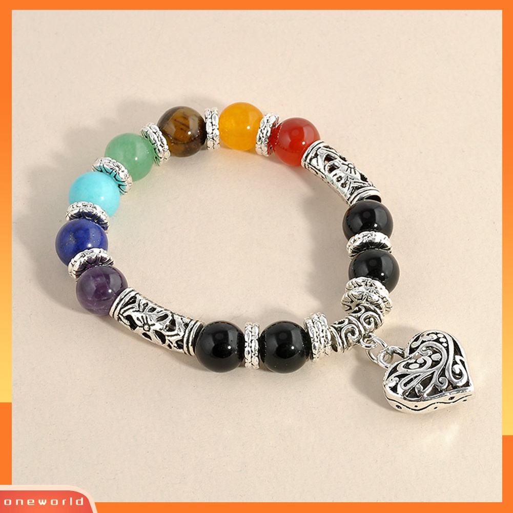 [WONE] Vintage 7cakar Keseimbangan Batu Manik-Manik Gelang Wanita Jantung Pesona Bangle Hadiah