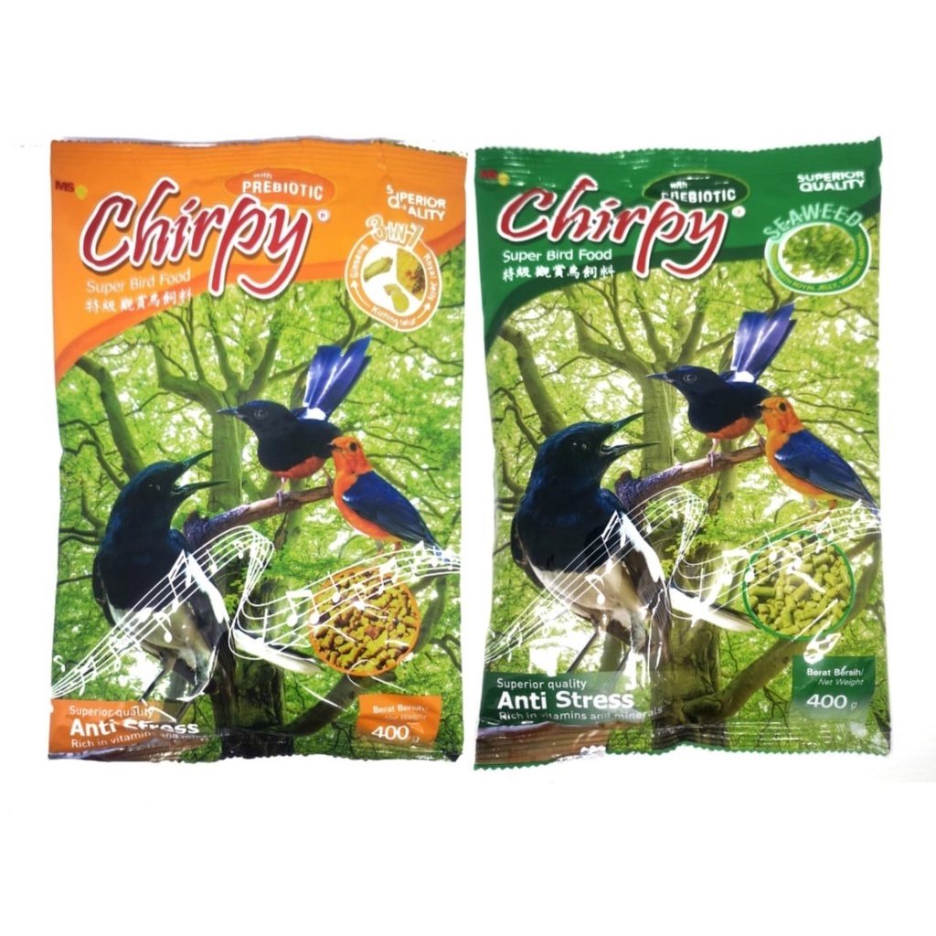 Pakan Makanan Burung CHIRPY Anti Stress Hijau Seaweed Pur Voer Cirpi Pelet