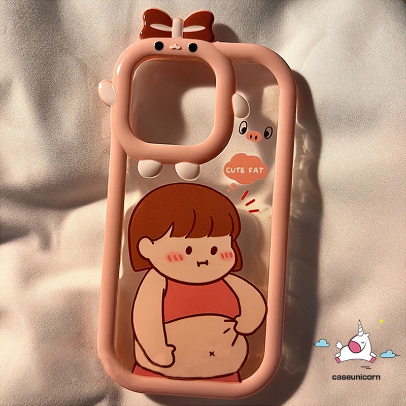 IPHONE Case Lensa 3D Ikatan Simpul Monster Kecil Kompatibel Untuk Iphone11 13 12 14 Pro Max7 8 6 6S 14 Plus XR X XS MAX SE 2020kartun Lucu Kartun Gadis Gemuk Lembut Penutup Belakang