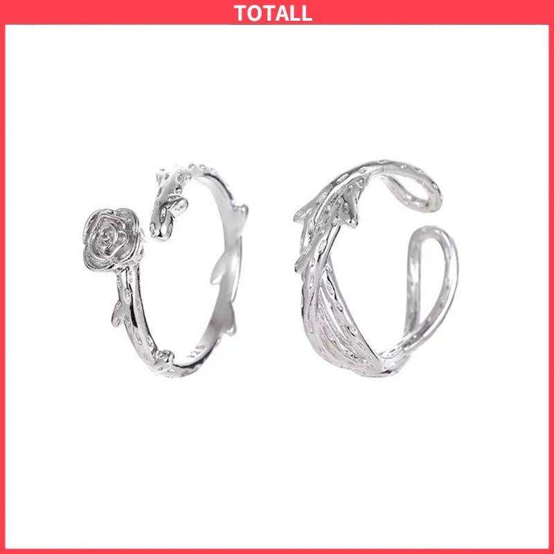 COD 2Pcs/Set Cincin Wanita Mawar Korea Fashion Sederhana Adjustable Cincin Perhiasan Fashion-Totall