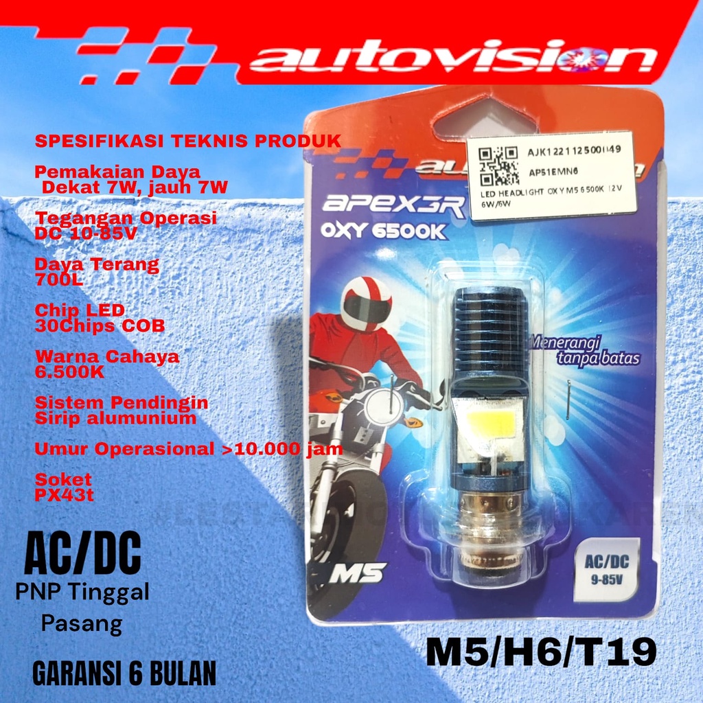 AUTOVISION H6 LED MOTOR BEAT VARIO MIO XEON SCOOPY SUPRA REVO M5 PUTIH