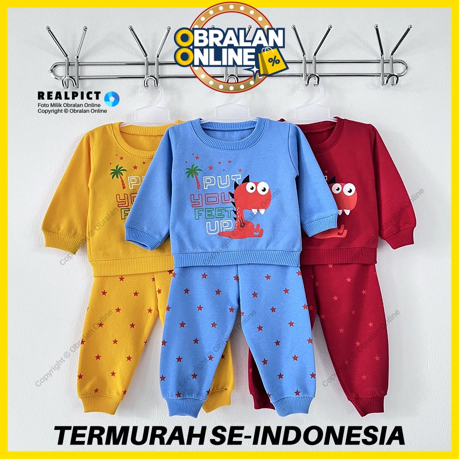 [SJK-RF04] OBRALAN ONLINE, Setelan Sweater Fleece Anak 1 - 2 Tahun, Jaket Bayi RED FOREST Feet Up, O