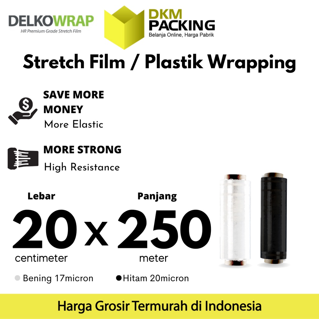 

Plastik Wrapping Stretch Film 20cm x 250m BENING/HITAM DELKOWRAP TERMURAH /SATUAN