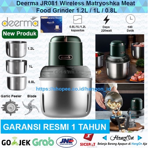 Deerma JR081 Wireless Matryoshka Stainless Steel Meat Food Grinder Chopper With Three Bowl Alat Penggiling Daging Sayur Buah Pengupas Bawang