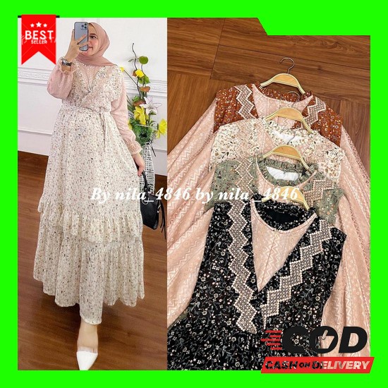 Gmis Motif Bunga Sepatu Gamis Wanita Deawasa Dress Dewasa Bisa Cod Gamis Malaysia / Aura Dress /  Ga
