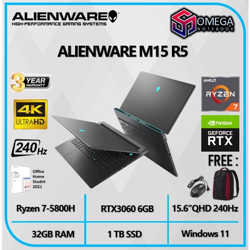 DELL ALIENWARE M15 R5 RTX3060 6GB - Ryzen 7 5800 32GB 1TBSSD W11+OHS  15.6&quot;QHD 240Hz