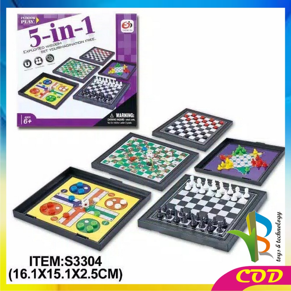 RB-M59 Magnetic Board Games 5in1 Permainan Papan Catur Magnet Game Ludo Mainan Anak Ular Tangga