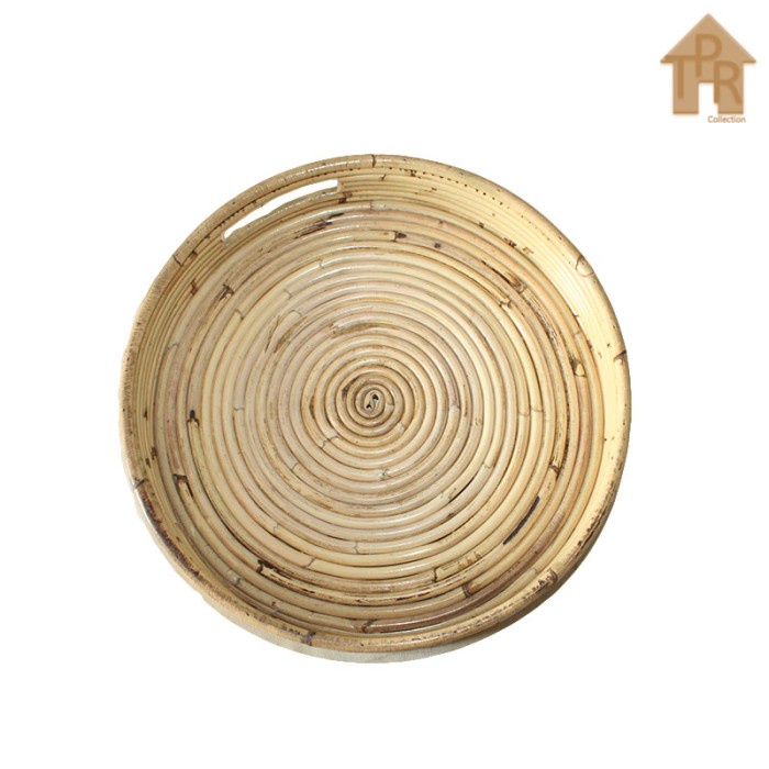 Rotan - Set Nampan Baki Tray Bulat Natural Gloss Rotan Utuh 2PCS.