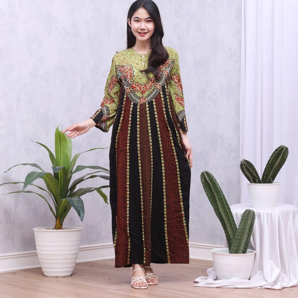 Stok Terbatas Batik Prass - Daster Lengan Panjang Motif SALUR - Busui Dada Kancing - Bahan Rayon Hal