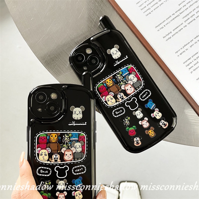 IPHONE Soft Case Kompatibel Untuk Iphone7 8 Plus 11 12 13 14 Pro MAX XR X XS MAX SE 2020trendy Merek Pasang Lucu Beruang Kekerasan Retro Vintage Kepribadian Ponsel Bentuk Ponsel Bantalan Udara Case