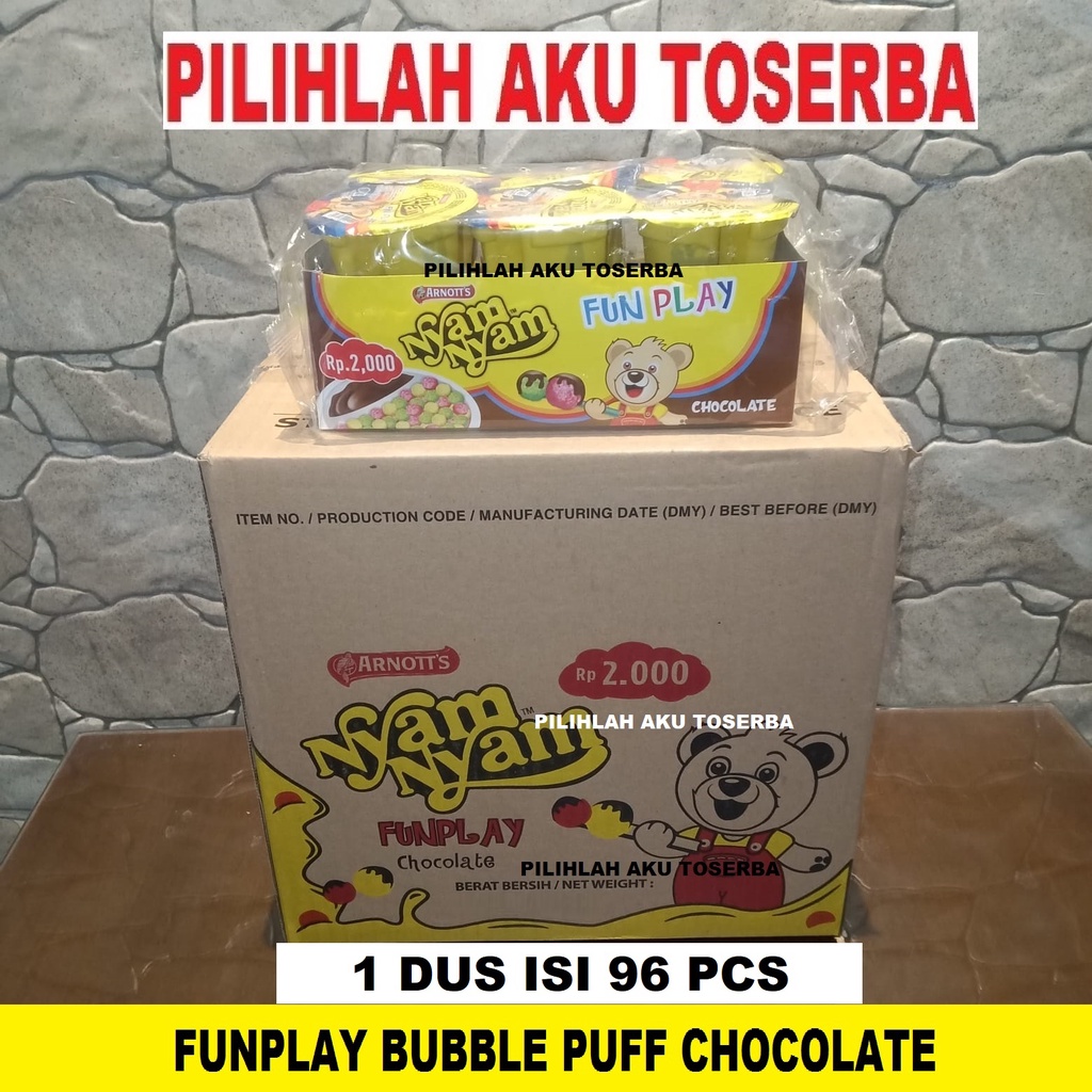 Arnott's Nyam Nyam FUN PLAY Bubble Puff Chocolate - ( HARGA PER DUS )