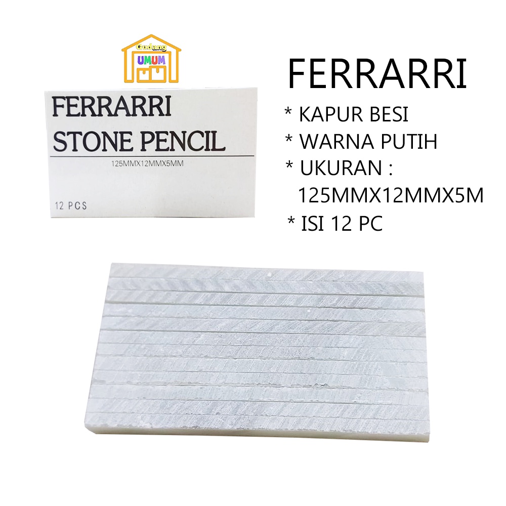 

Kapur Besi Stone Pencil Ferarri 125MMX12MMX5MM Kapur Besi Isi 12 Pc