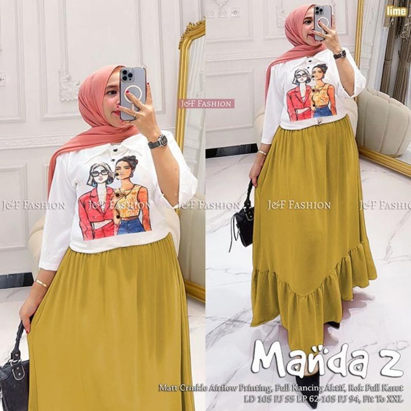 Setelan Rok Manda/Setelan Rok Wanita Kekinian Fashion Muslim Jumbo/Atasan Bawahan Wanita Set Fashion