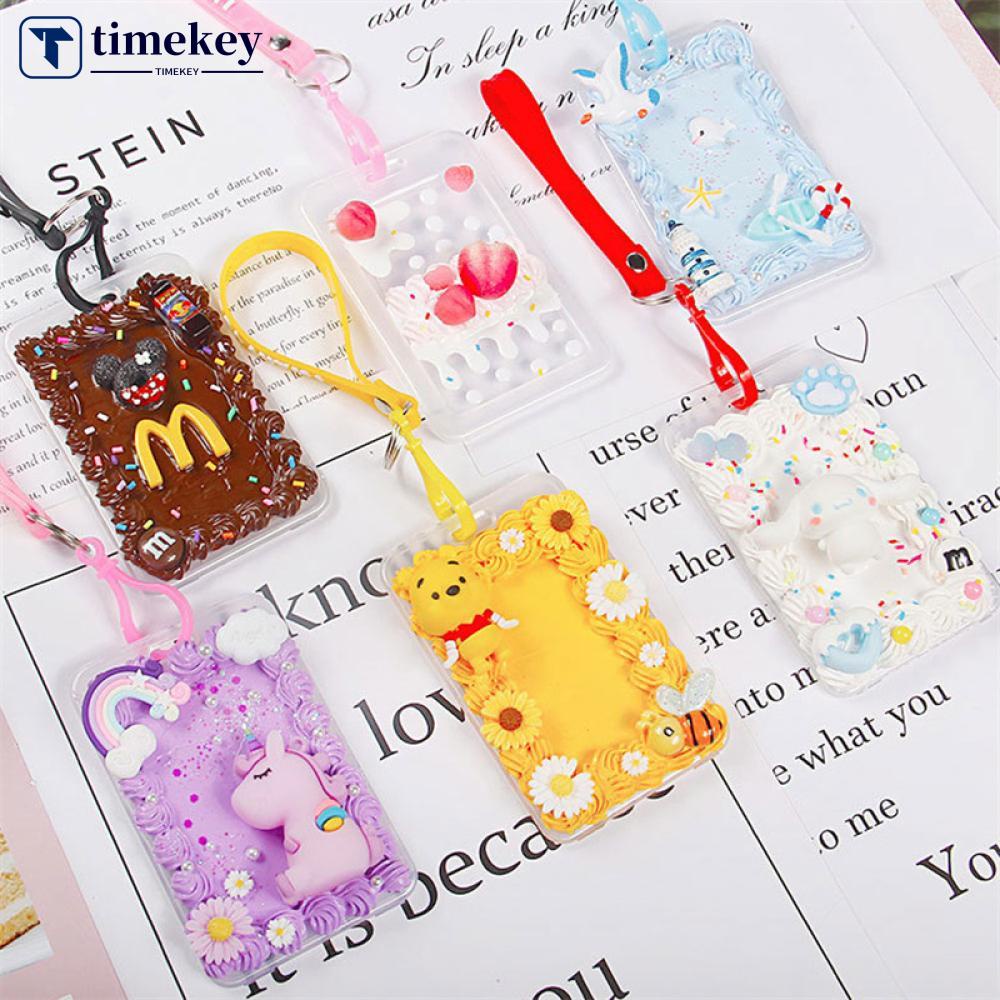 Timekey Lem Krim Simulasi DIY Kartun Hewan Pola Card Holder Dengan Lanyard Siswa Anak Kartu Lengan DIY Alat I1O2