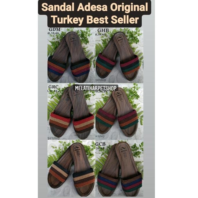 ADW.22De22ᴷ ‑ Sandal WanitaMurah Kekinian Adesa Original Turki Motif GARIS/PELANGI Rajut dan Ringan