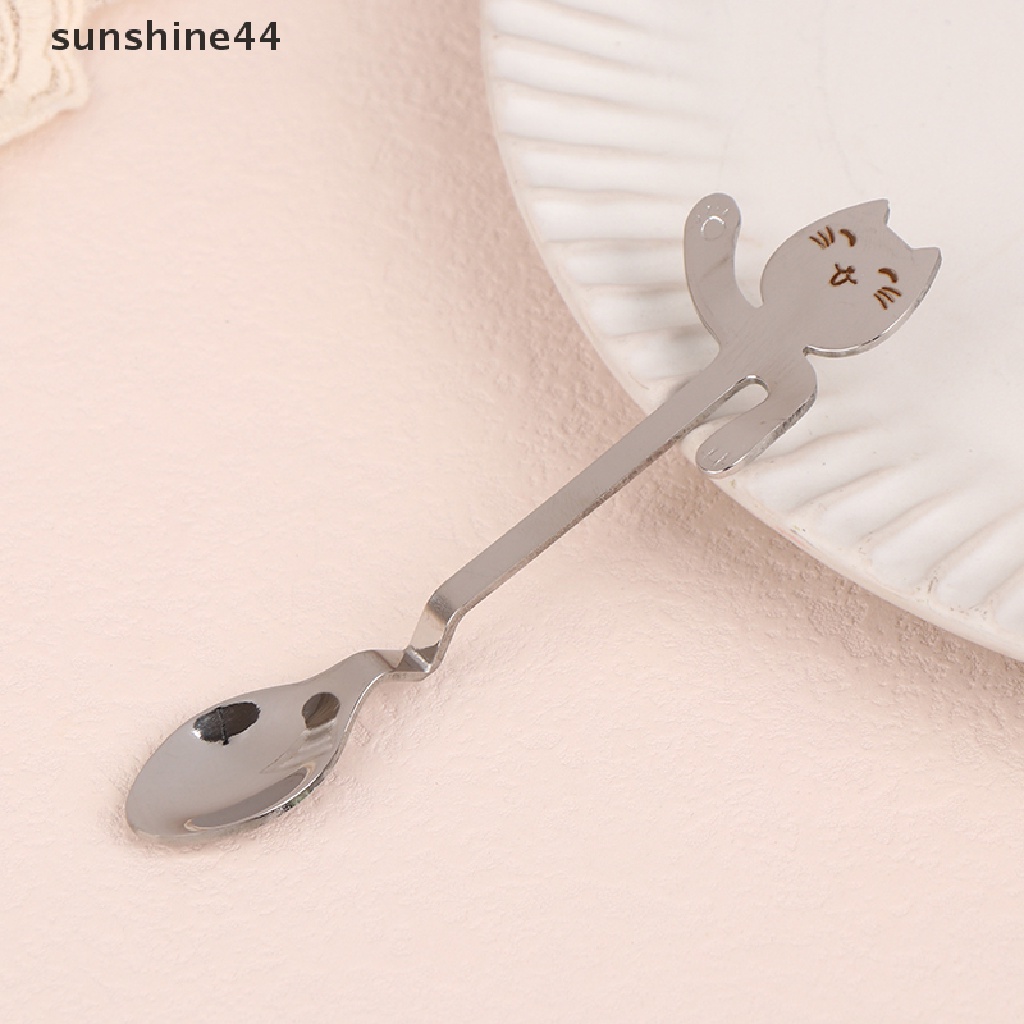 Sunshine Stainless Steel Lovely Cat Gantung Cangkir Kopi Sendok Ice Cream Dessert Scoop.