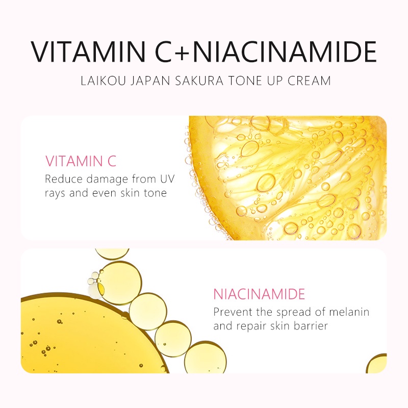 LAIKOU Japan Sakura Tone Up Cream Menyembunyikan Noda Mencerahkan Moisturizer 30g