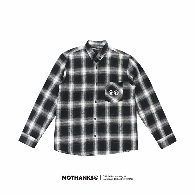 Flanel Veterano Nothanks black kemeja panjang pria wanita y2k vintage motif