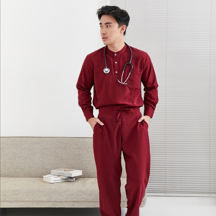 Baju Jaga MLS - MAROON Scrubs on Call Flowy Lengan Panjang