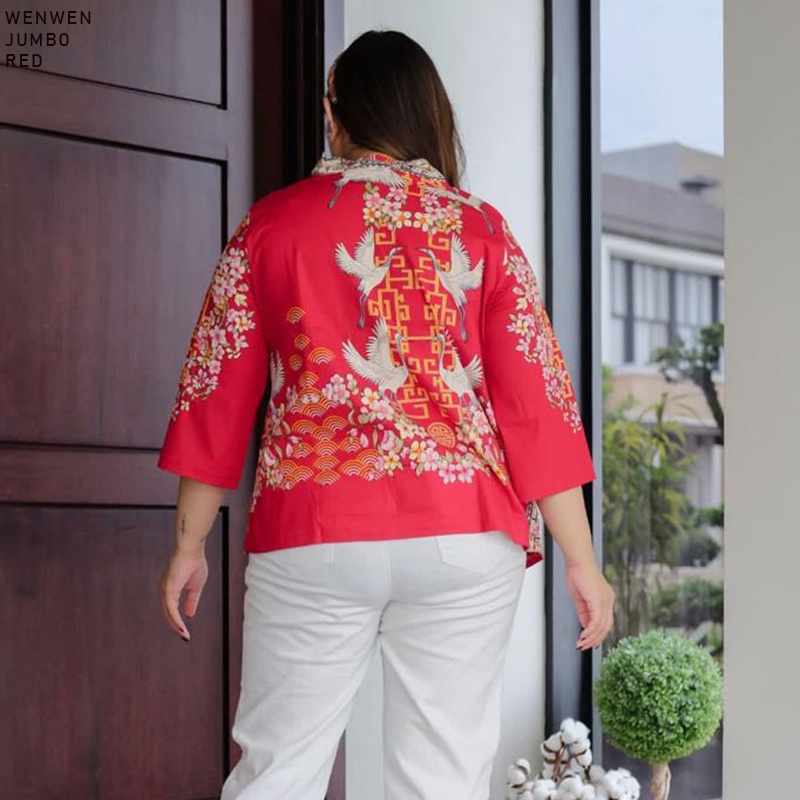 Evercloth Wenwen Atasan Batik Lengan Panjang Wanita Model Kimono Blouse Batik Perempuan Baju Batik Cewek Katun Stretch Premium Batik Couple Family Set