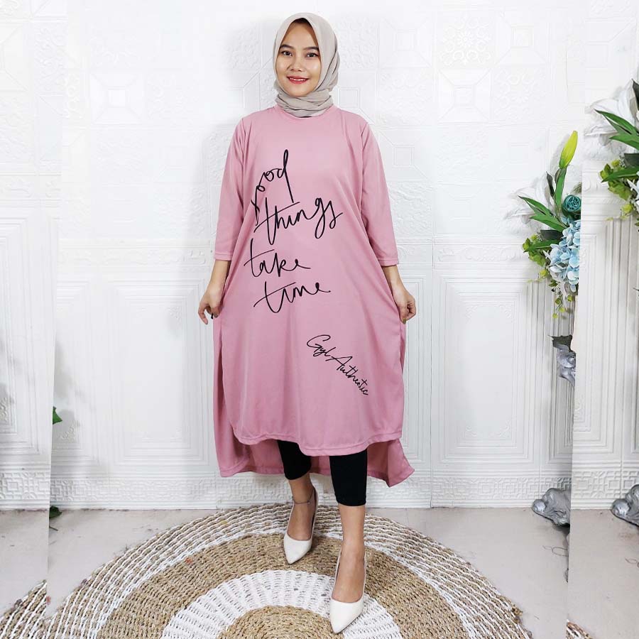 GOOD THINGS TAKE TIME LONG TUNIK OVERSIZE DRESS WANITA CANTIK GL FASHION