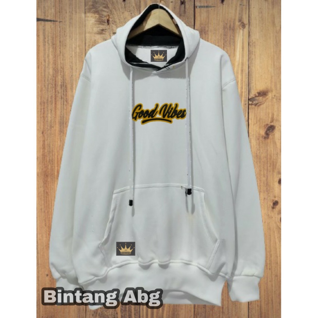 GOOD VIBES!!Sweater Hoodie Putih Distro Pria Terbaru List Good Vibes Jaket Hodie/Kupluk Cowok Cewek Murah Sweter Oversize Gaya Korean Bahan Tebal