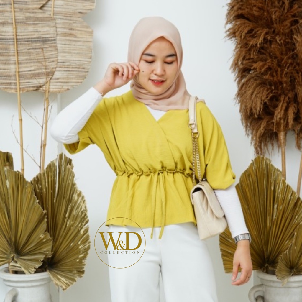 BLOUSE WANITA POLOS CROP LENGAN PENDEK CASUAL CRINCLE AIRFLOW PREMIUM