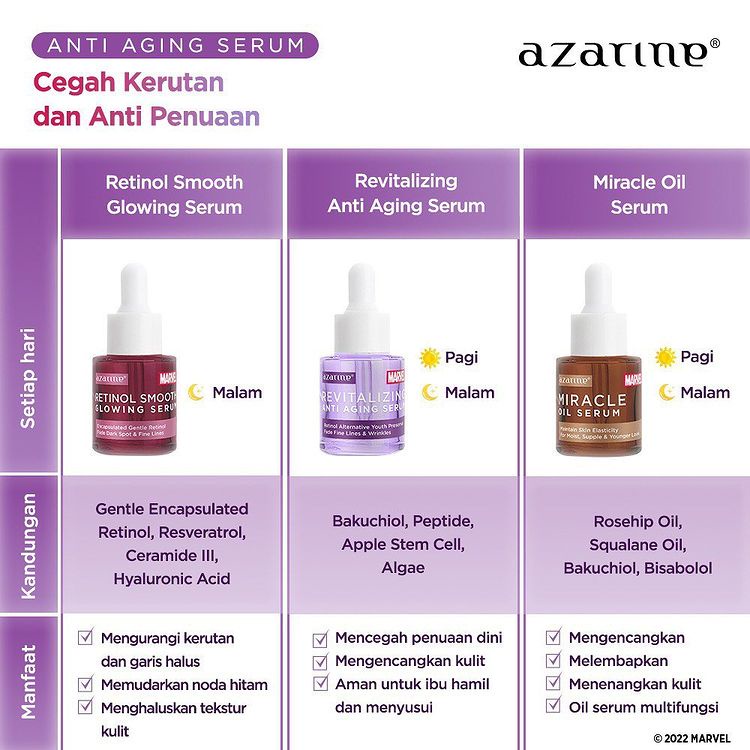 Azarine X Marvel Serum Series Acne Spot Serum Peeling Exfoliating Azarine Serum Niacinamide Brightening C Glow Mencerahkan Wajah Revatilizing Serum Retinol