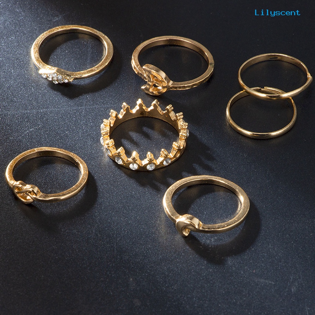 [LS]13Pcs /Set Cincin Fashion Bersinar Berlian Imitasi Mahkota Bulan Bintang Knuckle Ring Untuk Pesta