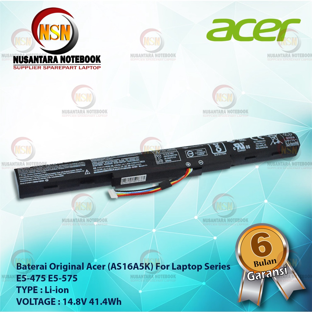 Baterai Internal Original Laptop Acer AS16A5K for Laptop Series E5-475 E5-575 14.8V 41.4Wh