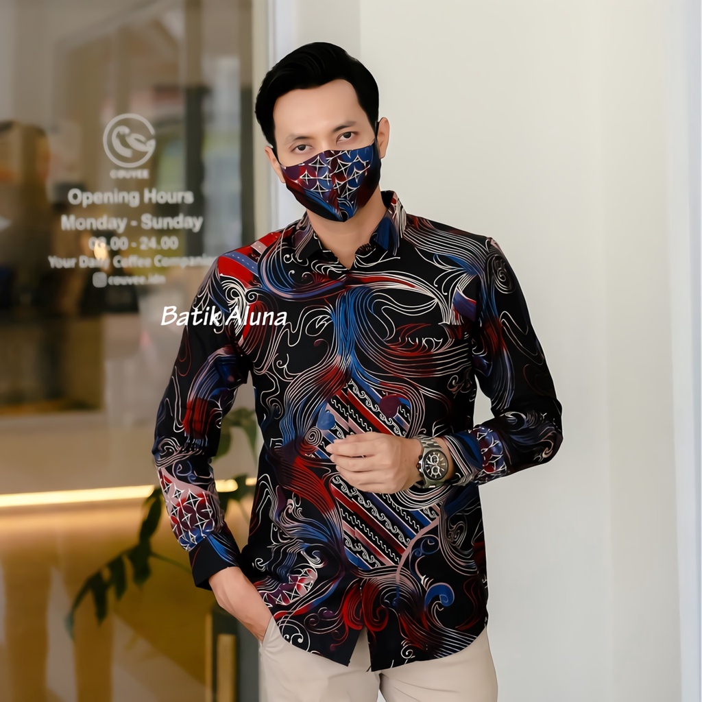 Batik Pria Cowok Lengan Panjang Slimfit Atasan Batik Premium Pria Cowok Batik Pekalongan Kekinian Original Modern Seragam Kantor Jumbo SBA 03