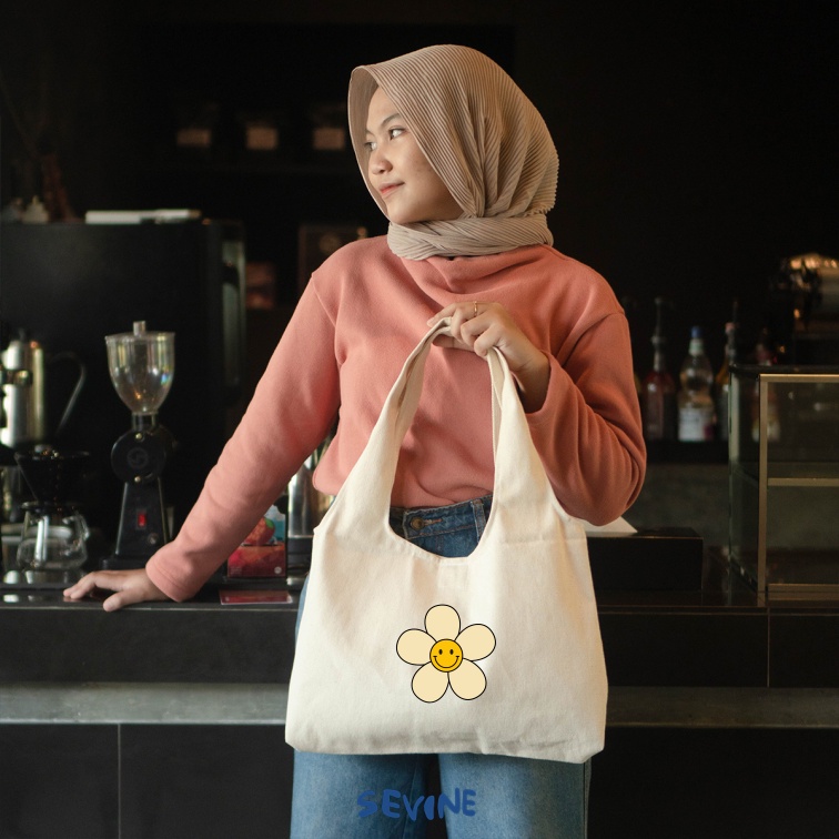 Sevine Tote Bag Kanvas Bonnie Tas Wanita Kuliah Fashion Laptop Totebag Emoji Vintage Series - BN